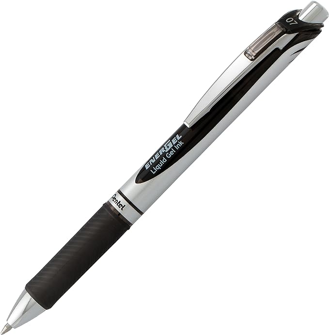 Pentel EnerGel RTX Retractable Liquid Gel Pen, (0.7mm), Medium Line, Metal Tip, Black Ink, Window (BL77PC12A1) (Pack of 1, 12 Count Total)