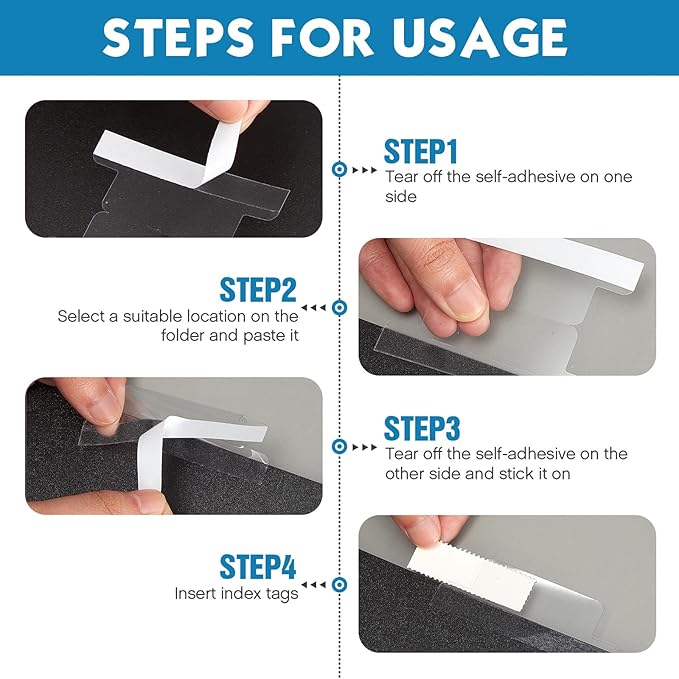 Insertable Self Adhesive Tabs with Printable Inserts, 1 Inch Clear Index Tabs Sticky Plastic Divider Planner on File Folder and Inserts for Book Page(50 Pieces)