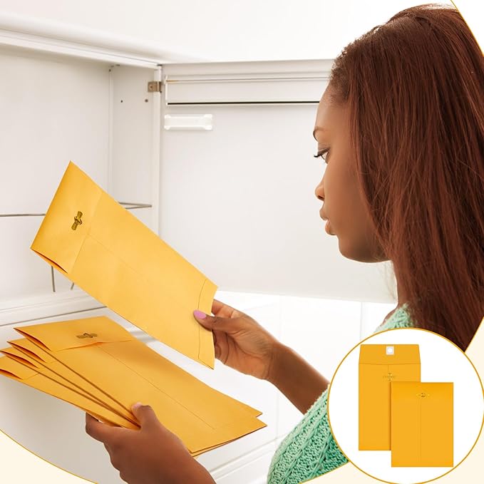 Geyee 100 Pcs Clasp Manilla Envelopes 6 x 9 Inch Gummed Colored Envelopes for Storing or Mailing for Home Office Business Supplies(10 Colors)