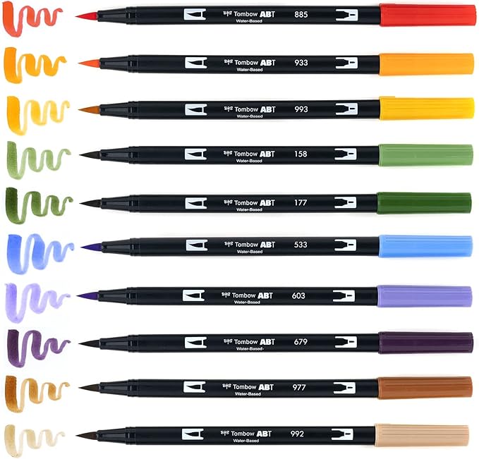 Tombow 56168 Dual Brush Pen Art Markers, Secondary, 10-Pack. Blendable, Brush and Fine Tip Markers