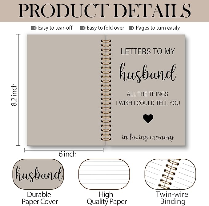 Memorial Gifts for Loss of Husband Grief Notebook Journal, Letters to My Husband in Heaven Journal, Sympathy Notebooks Gifts for Loss of Husband Women, In Loving Memory Sympathy Gifts,6x8.2In