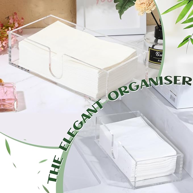 Mumufy 2 Pcs Paper Napkins Holder Fold Paper Towel Dispenser Height 2.75 Inch Acrylic Multifold Towel Dispenser for Guest Z Fold Disposable Countertop Holder Small Size(Clear)