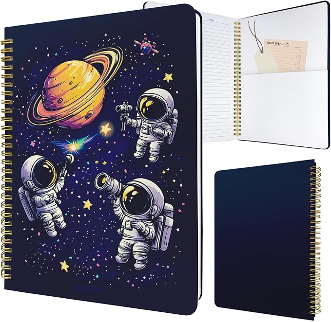 Cute Spiral Notebook journal B5 Aesthetic Pretty Design for Women Girls Kawaii with Pocket, 10 x 7.2 inch, Lined, Astronaut