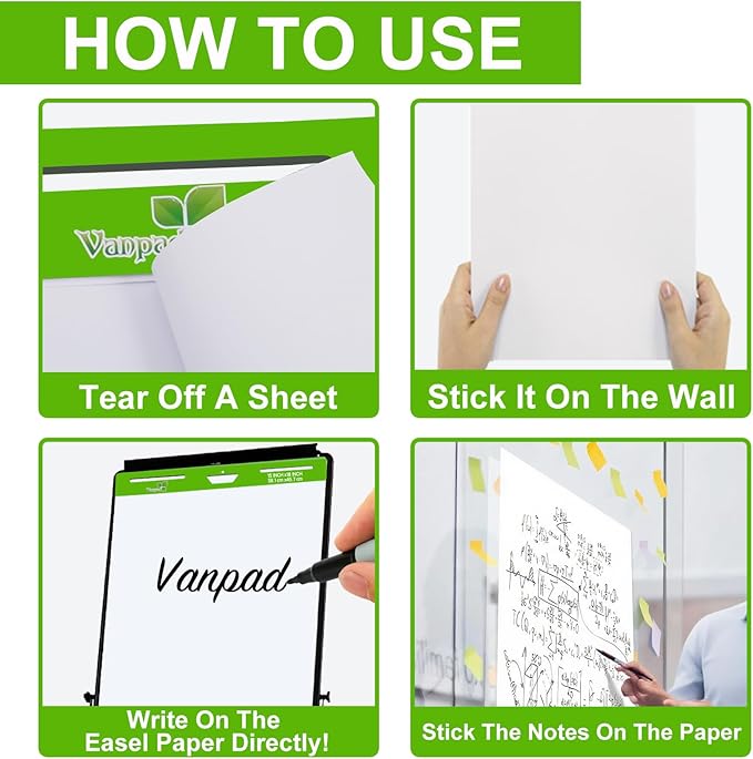 Sticky Easel Pad 15 in x 18 in, 35 Sheets/Pad, 4 Pads/Pack, 140 Sheets, Large White Sticky Easel Paper for Office and Classrooms, Flip Chart Paper for Teachers,Super Sticking Power & Bleed-Resistant