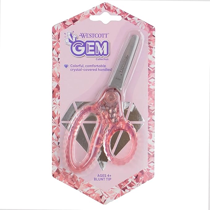 Westcott 5" GEM Crystal-Design Safety Scissors 12pk, Blunt-Tip for Kids Aged 4-7 - Scissors for School, Craft, Home, DIY, Classroom - Assorted Colors