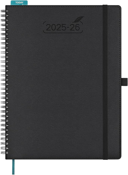 BEZEND Planner 2025-2026 Weekly and Monthly, 8.5" x 11" Academic Calendar (Jul 25-Dec 26) Vertical Daily Appointment with Hourly Timeslot & Monthly Tab, Spiral, PU Leather Softcover - Black