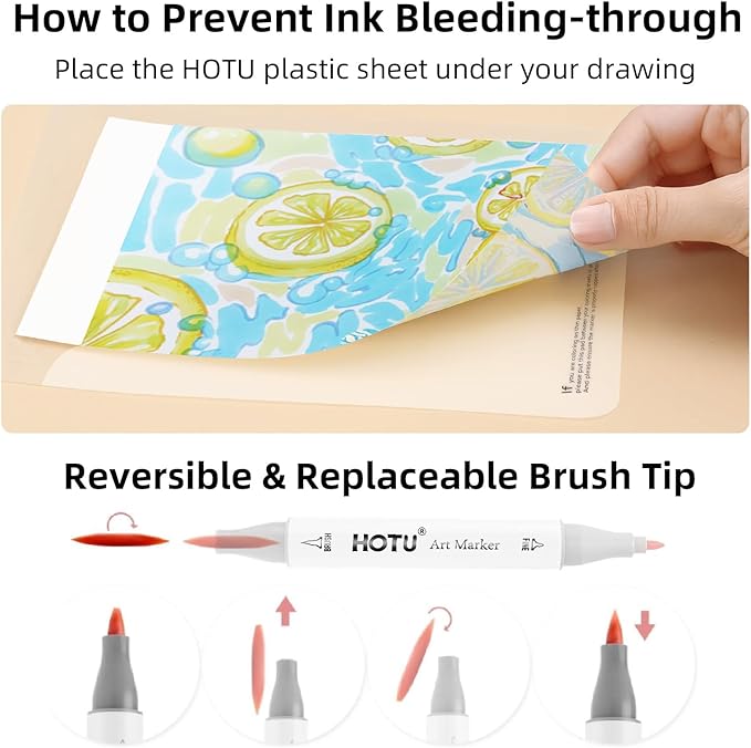 Alcohol Markers Brush and Fine Tip 50 Colors Dual Tips Art Marker Set Alcohol-based Sketch Pens with Carrying Case,Non-Bleeding Pad for Art Enthusiast Adults Coloring Illustration