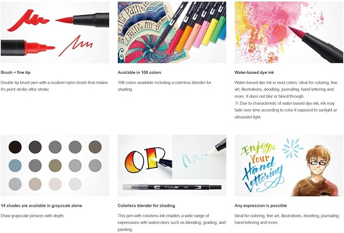 Tombow 56196 Dual Brush Pen Art Markers, Citrus, 10-Pack. Blendable, Brush and Fine Tip Markers