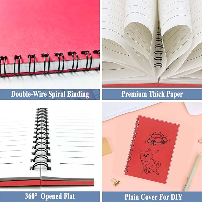 GINMLYDA 4Pack Small Spiral Notebook A5, 8.25x5.5โ 120 Lined Pages Wide Ruled Spiral Journal Bulk Blank Kraft Cover Spiral Bound Notebook & Writing Pads for Home Office Meeting Work Note Taking