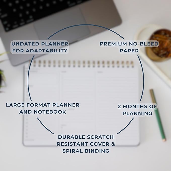 | Durable & Sleek | Undated Daily and Weekly Planner | 8.25" x 11.75" | To Do List Notebook for Work | Simple Design | Multiple Layouts | Planner and Notebook in One (Rust, Daily Planner - Landscape)