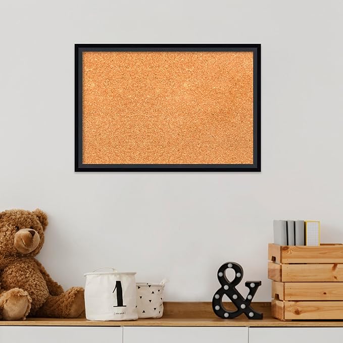 Amanti Art Natural Cork Board for Wall, 13x19 Vision Board with Black Wood Frame, Small Corkboard Office Decor for Home Organization, Modern Corkboard Pinboard to Display Items for Home Organization