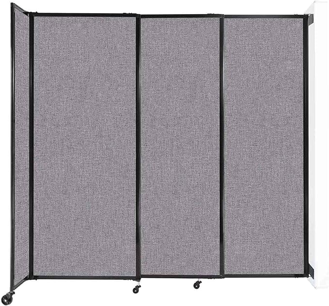 Wall-Mounted Sliding StraightWall Room Divider | Adjustable Widths | Locking Wheels | Room Separator | Up to 7'2" Wide x 6'10" Tall Cloud Gray Fabric Panels