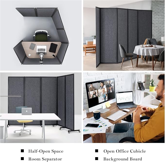 Room Partition,Office Divider,Portable Commercial Screen Dividers,Privacy Partition Separator,Classroom School Dividers,6'4"W x 6'7"H,3 Panel,Grey