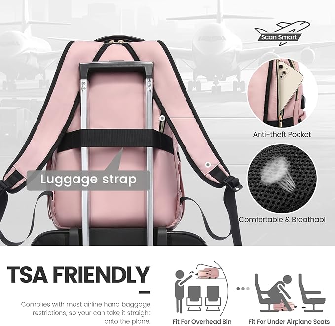 LOVEVOOK Laptop Backpack for Women 17.3 inch,Cute Womens Travel Backpack Purse,Professional Laptop Computer Bag,Waterproof Work Business College Teacher Bags Carry on Backpack with USB Port,Pink