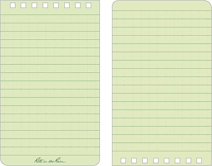 Rite in the Rain Weatherproof Top Spiral Notebook, 3" x 5", Green Cover, Universal Pattern, 3 Pack (No. 935-3X)