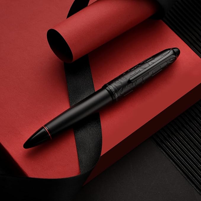 Hongdian N6 Black Metal Resin Piston Fountain Pen Black Long Blade Nib Classic Pen, Includes Metal Box Writing Pen