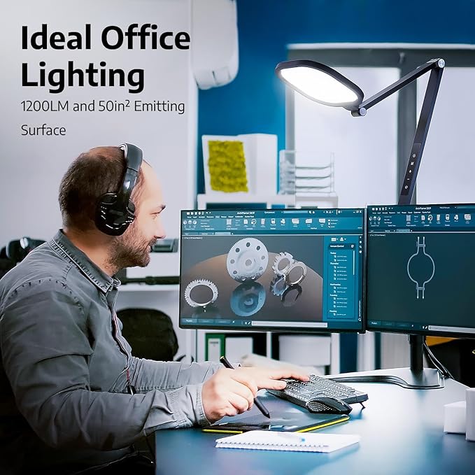 Desk Lamp for Computer Monitor Arms, Compatible with 1.18-1.38 inch Diameter Pole-Mounted Dual Monitor Stand, 1200LM Dimmable Desk Light with Remote Control, 31" Tall, CRI 95, Timer