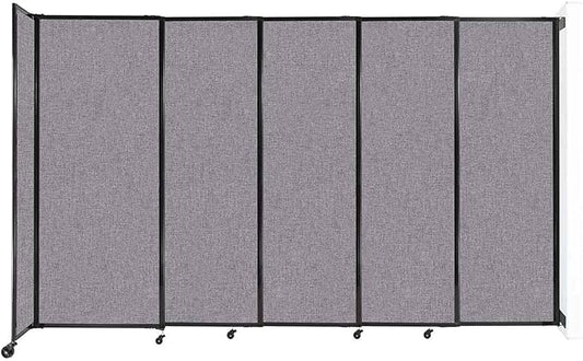 Wall-Mounted Sliding StraightWall Room Divider | Adjustable Widths | Locking Wheels | Room Separator | Up to 11'3" Wide x 6'10" Tall Cloud Gray Fabric Panels