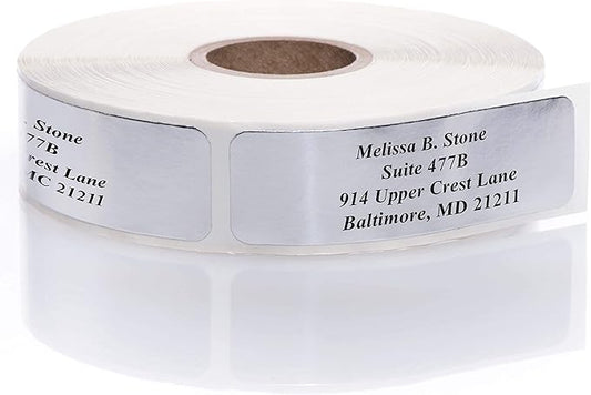 Silver Foil Personalized Return Address Labels Without Dispenser - Roll of 500 Custom Stickers