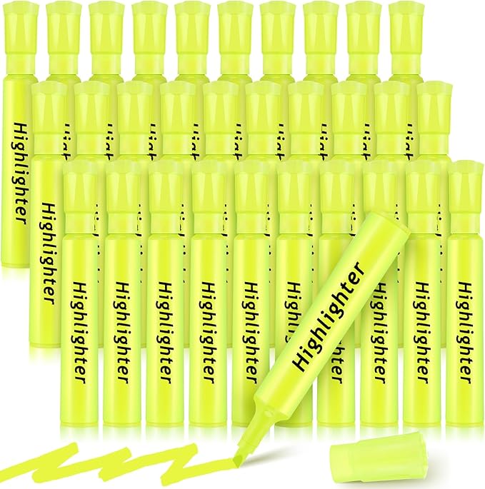 Qilery 30 Pack Highlighters Bulk, Tank Style Chisel Tip Highlighters Markers Quick Drying for Kids and Adult Coloring, Classroom Home Office School Supplies (Yellow)