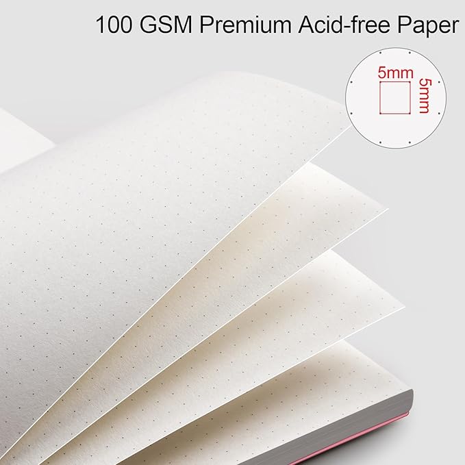 AHGXG Bullet Dotted Journal - Dot Grid Spiral Notebook 8.5" x 11", A4 Large Dotted Notebook, 100 GSM Thick Paper, Waterproof Plastic Cover Journals for Bullet Journaling, Sketching, Pink