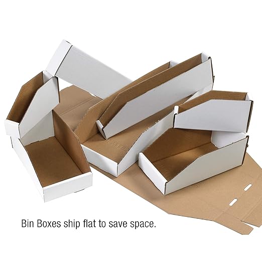 Partners Brand PBINEB123 Open Top Bin Boxes, 3" x 12" x 4 1/2", Oyster White (Pack of 50)