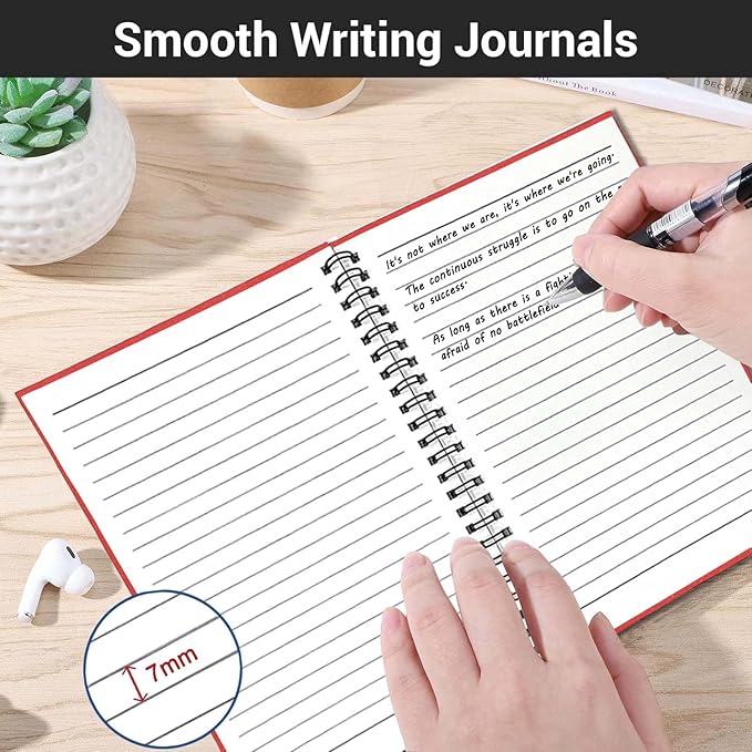 GINMLYDA 4Pack Small Spiral Notebook A5, 8.25x5.5โ 120 Lined Pages Wide Ruled Spiral Journal Bulk Blank Kraft Cover Spiral Bound Notebook & Writing Pads for Home Office Meeting Work Note Taking