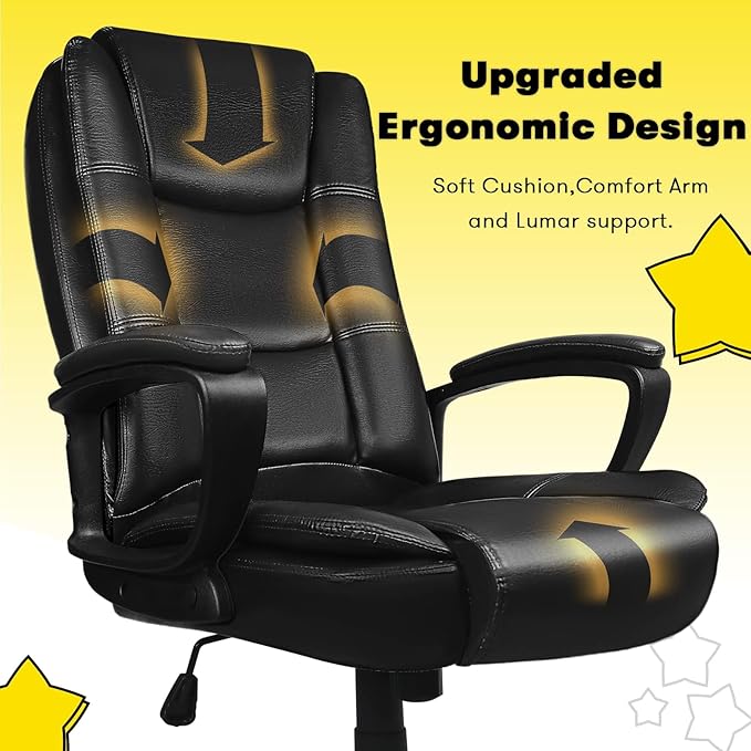 OFIKA Home Office Chair, 400LBS Big and Tall Computer Chair Heavy Duty Design, Ergonomic High Back Cushion Lumbar Back Support, Adjustable Executive Leather with Armrest