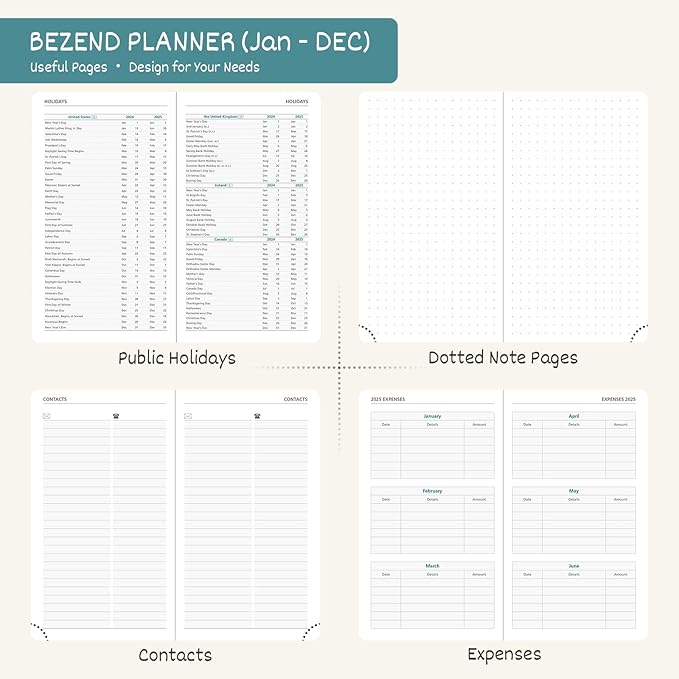 BEZEND Pocket Calendar 2026 Weekly and Monthly (3.5" x 6") Small Daily Planner for Purse (Jan-Dec) with Notes & Expenses, Inner Pocket, Pen Holder, Vegan Leather Hardcover - Cornflower