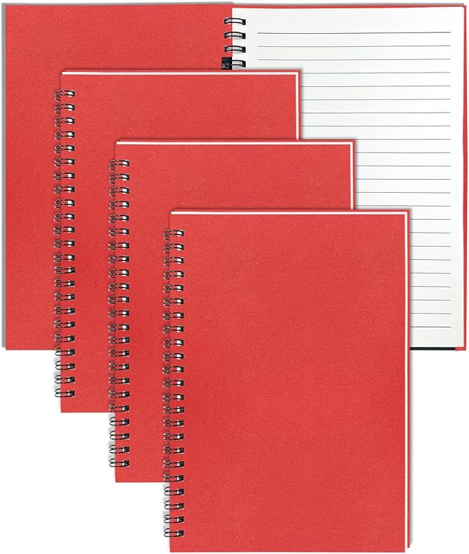 GINMLYDA 4Pack Small Spiral Notebook A5, 8.25x5.5โ 120 Lined Pages Wide Ruled Spiral Journal Bulk Blank Kraft Cover Spiral Bound Notebook & Writing Pads for Home Office Meeting Work Note Taking