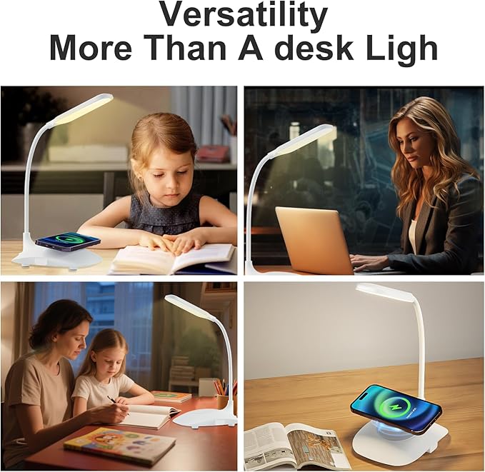 LED Desk Lamp Wireless Charging Desk Lamp with Touch Control Dimmable Office Desk Light Eye-Caring Office Lamp with Adjustable Gooseneck Table Lamp, Reading Lamp Table Lamp for Bedroom Bedside Study