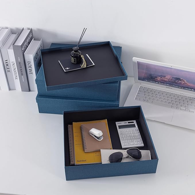 Soul & Lane Decorative Storage Boxes with Lids, Paper Storage Box Set for Keepsakes, Stationery, Office Organizers, Nesting Boxes, Navy Blue