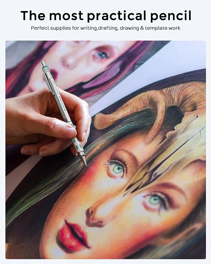 Nicpro 2mm Mechanical Pencils in Case, 3 Pack Blocky Gear Metal Drafting Lead Holder with 13 Tubes 2mm Lead Refills (HB 2B 2H 4B 4H 6B & Colors), Erasers for Carpenter Writing Drawing Woodworking