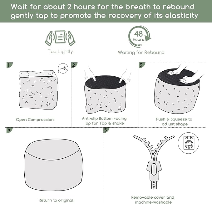 HIGOGOGO Round Stuffed Pouf Ottoman, Long Faux Fur Poufs with Foam Chunk Filling, Fluffy and Furry Pouf Foot Stool Storage Ottoman, 20 X 15 Floor Poufs Foot Rest for Living Room, Grey