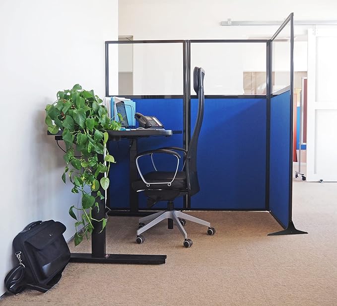 Versare Workstation Partition | Portable Wall Divider | Modern Office Cubicle | Free Standing Privacy Screen | Flexible Work Space | 66" x 70" W/Window, Charcoal Gray Fabric Panels