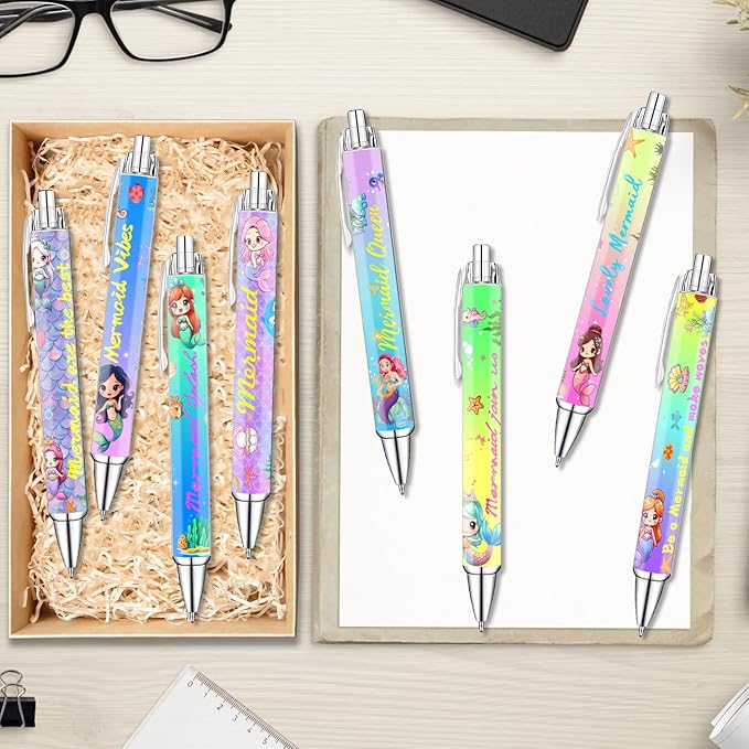 Mermaid Pens for Girls β Cute Mermaid-Themed Ballpoint Pen Set for Kids, Teens, and Ocean Lovers β Fun Stationery Gift for School, Journaling, Drawing, or Writing β 8 Colorful Pens with Smooth Ink