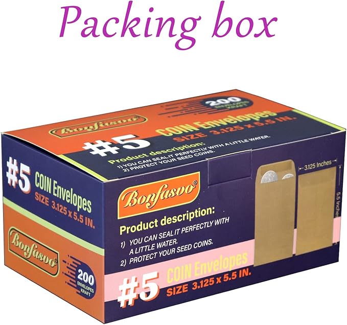 200 Pack #5 Kraft coin envelope 3.125 x 5.5 inches Kraft Envelopes Classic Small Parts Envelopes with Self Adhesive Gummed Flap for Coins Cash Credit Cards Seeds