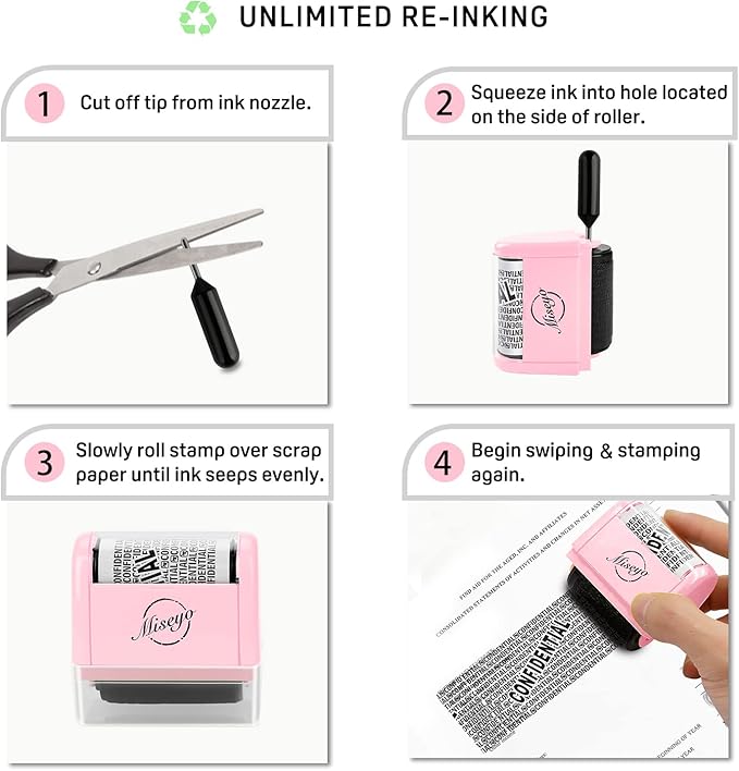 Miseyo Wide Roller Stamp Identity Theft Stamp 1.5 Inch Perfect for Privacy Protection,Anti-Theft Security Confidential Easy for Guard Personal Information Blockout - Pink