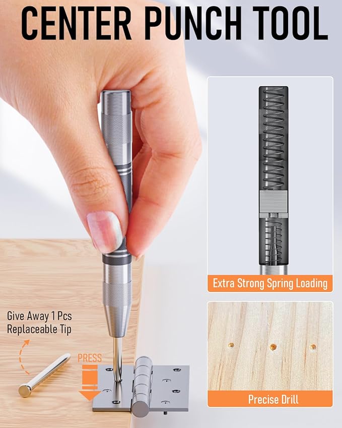 Nicpro 15 Pack Carpenter Pencil Set with Sharpener, Mechanical Carpenter Pencils with 40 Refill, Automatic Center Punch and Carbide Scribe Tool, Heavy Duty Construction Pencil for Architect-With Case