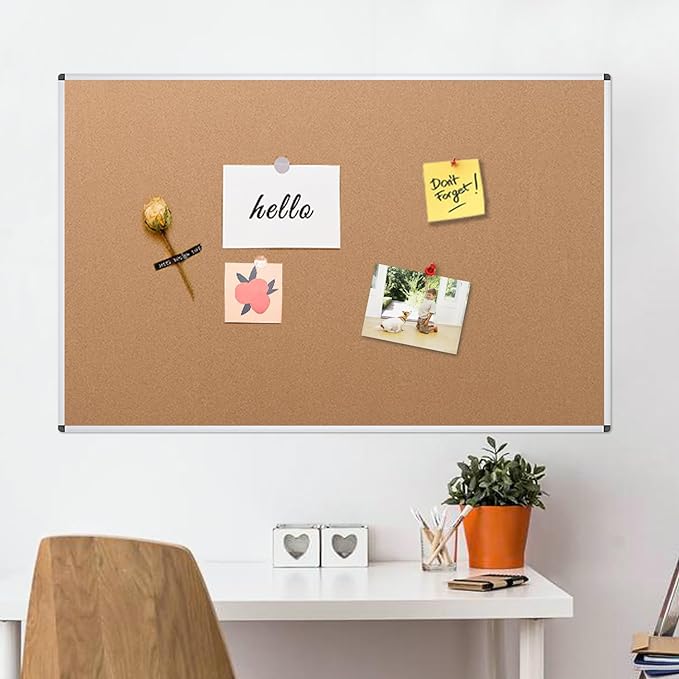 VIZ-PRO Cork Notice Board, 72 X 40 Inches, Silver Aluminium Frame