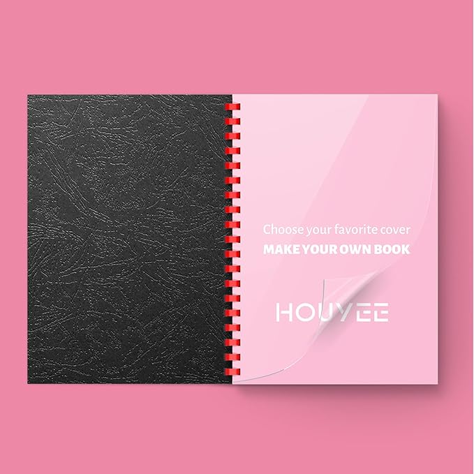 HOUYEE Binding Covers and Combs Set, 8.5x11 Inches, Including 50 Pcs Leather Texture Paper Binding Covers, 50 Pcs 8 Mil Clear PVC Sheets and 20 Pcs Assorted Combs