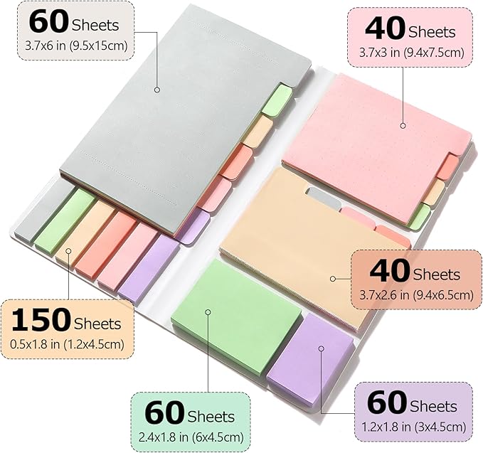 Hommie Sticky Notes Set, Divider Sticky Notes 410 Packs Planner Sticky Note Dividers Tabs for School Office Supplies, Book Notes,Bible Sticky Notes,Back to School Supplies