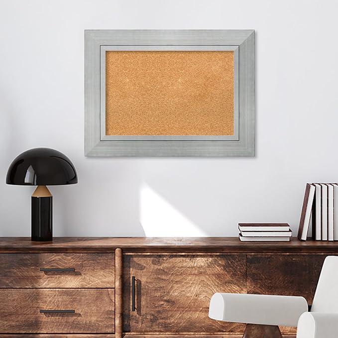 Amanti Art Natural Cork Board for Wall, 23x31 Vision Board with Silver Wood Frame, Medium Corkboard Office Decor for Home Organization, Casual Corkboard Pinboard to Display Items for Home