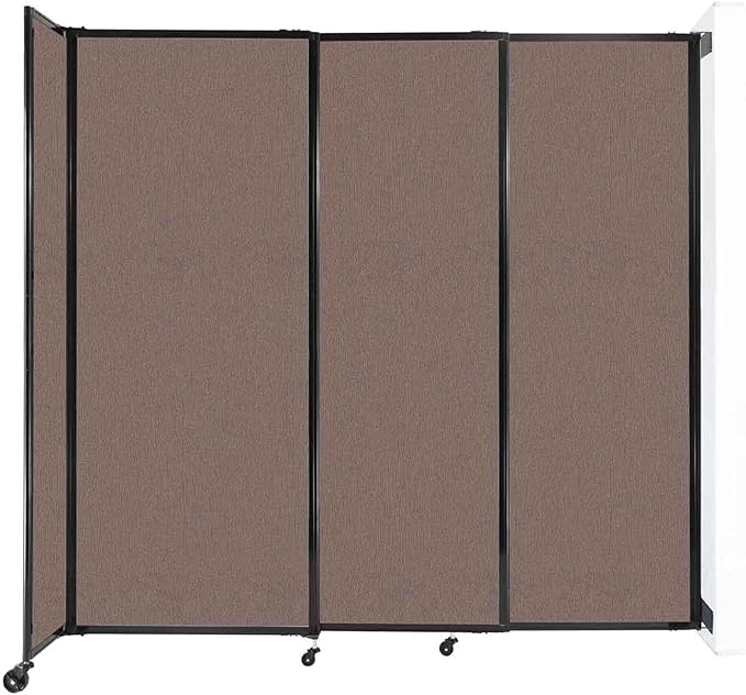 Wall-Mounted Sliding StraightWall Room Divider | Adjustable Widths | Locking Wheels | Room Separator | Up to 7'2" Wide x 6'10" Tall Latte Fabric Panels