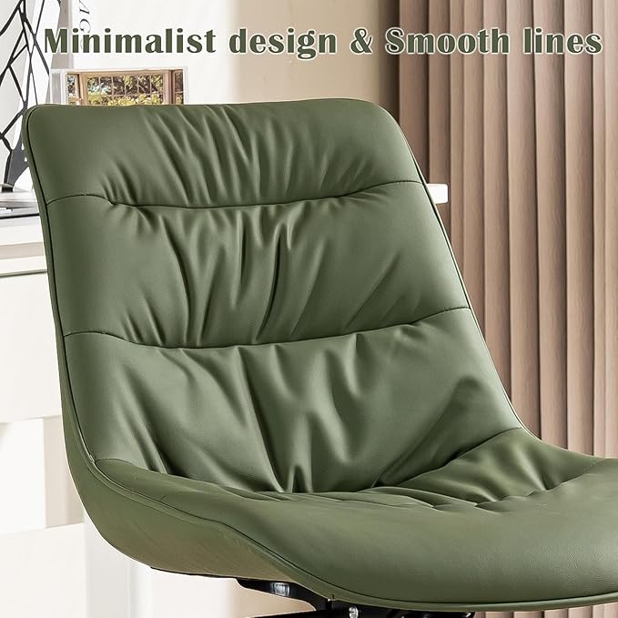 Kidol & Shellder Faux Leather Office Chair, Adjustable Swivel Height Task Chair, Rolling Wheels & Soft Backrest - Armless Ergonomic Desk Chair for Home, Office,Vanity,Gaming(Bean-Green)
