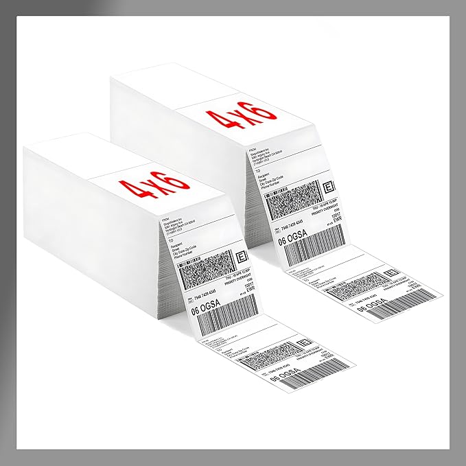 Fanfold 4 x 6 inch Thermal Labels Stack Direct White Strong Adhesive Perforated Postage Shipping Printer Compatible with Zebra SNBC Epson Rollo (6000, Fanfold)