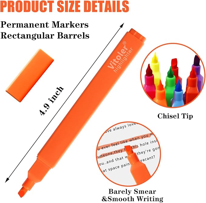 Vitoler Highlighters, 8Pcs Assorted Colors Highlighters,Soft Chisel Tip for Book,Bible Study Supplies Accessories,School Office Use, Teacher Supplies