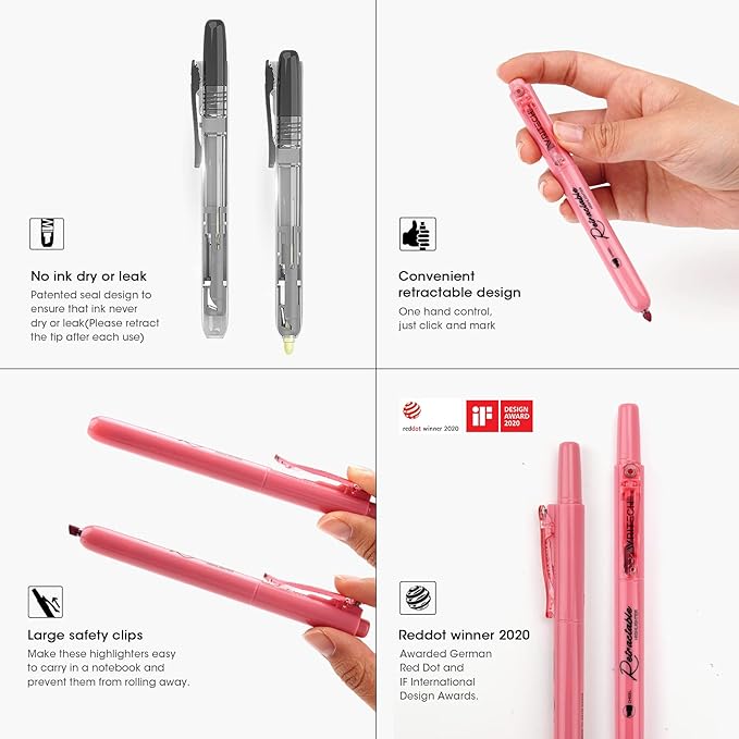 WRITECH Retractable Highlighters Assorted Colors: Chisel Tip Click Aesthetic Highlighter Marker Pens Pack Multi Colored Ink No Bleed Smear for Highlighting Journaling (24ct Mild+Vintage+Neon+Pastel)