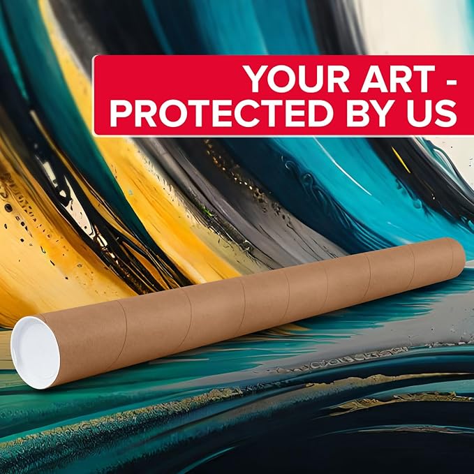 4" x 48" Reinforced Kraft Paper Mailing Tube, Pack of 6 Tube with 2 Caps Each – USPS Approved Poster Tube – Made in USA Cardboard Tube for Shipping and Storing Posters, Prints, Artwork, or Documents