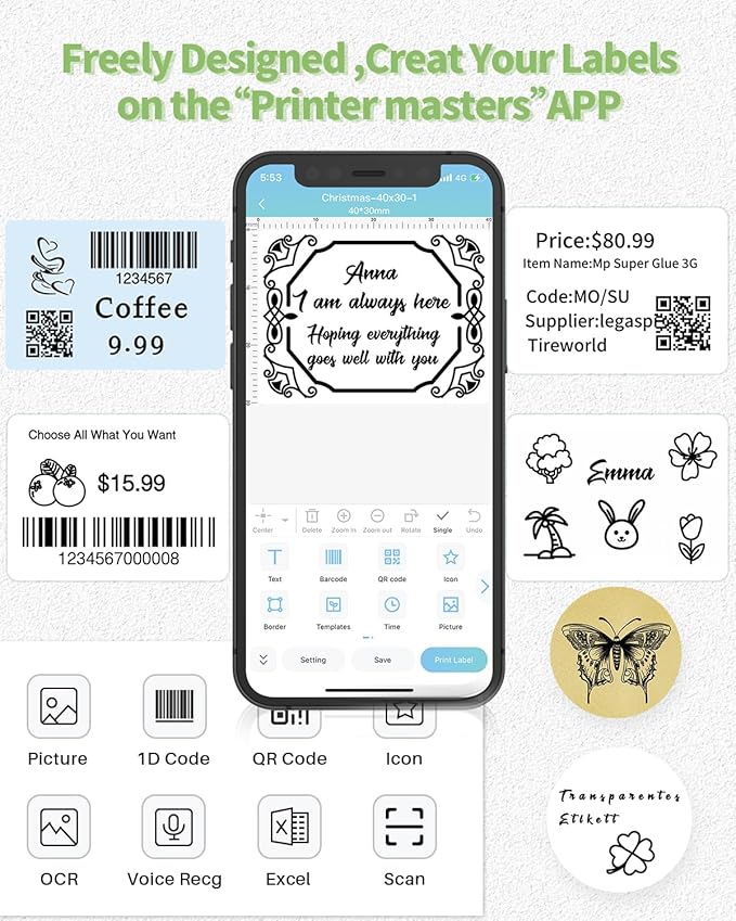 Memoqueen 3 Roll Thermal Sticker Labels for M110S/M221/M220/M120/M200/M110 Label Makers,1.97"x1.18"(50mm*30mm),Multi-Purpose Labels for Bussiness,Barcode,Home,230 Labels/Roll,Black on White